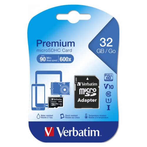 VERBATIM MICRO SD MEMORY CARD SDHC PREMIUM 32 GB 44083